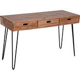 Rollins Desk with USB Charging in Acacia Wood & Hairpin Iron Legs